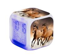 Horse Cute Digital Alarm Clock Cube Wake Up Clocks With 7 Colorful Light,Date,Time,Temp Display,LED Night Light Grow Clock For Toddlers Boys Girls
