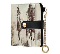 Horse Desert Cowboy Beige Pattern Small Women Wallet Bifold RFID Blocking Leather Compact Card Holder with Coin Pocket Zipper Purse for Ladies Women Girls