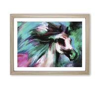 Horse Design In Abstract Modern Art Framed Print | A2 Oak Framed Wall Art | Ready to Hang | Abstract Animal Picture | Living Room Bedroom Lounge Office
