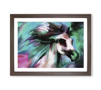 Horse Design In Abstract Modern Art Framed Print | A2 Walnut Framed Wall Art | Ready to Hang | Abstract Animal Picture | Living Room Bedroom Lounge Office