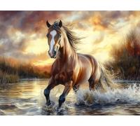 Horse Diamond Art for Kids, Square Diamond Painting Animal, Sequin Art for Adults Beginners, 5D DIY Crystal Creations Mosaic Kits, Cross Stitch Embroidery Kits for Home Wall Decor Gifts 70x90cm C4-120