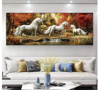 Horse Diamond Art Kits Adults, 5D Large autumn Diamond Painting with Round Drills DIY Full Drill Gem Big Crystal Art Painting Set, Crafts Mosaic Kits for Adults, for Home Wall Gifts 20x60inch,Model503