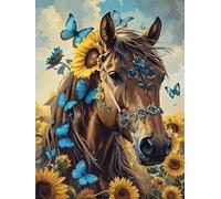 Horse Diamond Art Kits for Adults, Horse Sunflower Diamond Painting Kit for Adults, DIY 5D Full Round Drill Diamond Crystal Gem Art Crafts for Home Decor Gift 12x16 Inch