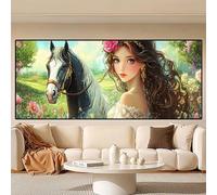 Horse Diamond Art Painting, 5D Girl Diamond Painting kit, Large 60x30cm/12x24in Dimond Art for Adults, DIY Crystal Art Gem Cross Stitch Embroidery Crafts, Hobbies for Adults Women, Home Decor 0R-366