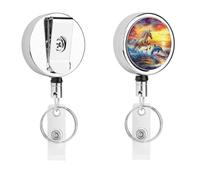 Horse Dolphin Sunset Cute Retractable Metal ID Badge Holder Reel Clip Keychain for Office Work