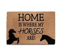 Horse Doormat (40cm x 60cm) Small, Home is Where My Horses Are Front Door Mat, Coconut Core Fibre Heavy Duty Mat, Rug, Indoor Natural Coir Mat, Regular