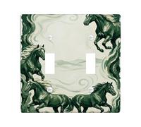 Horse Double Light Switch Cover Plate, Nature Artistic Swirl Mountain Spring Green Plastic Standard Size Toggle Light Switch Cover for Home Living Room Bedroom Bathroom Decor