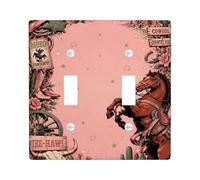 Horse Double Light Switch Cover Plate, Western Vintage Cowboy Cactus Summer Peach Plastic Standard Size Switch Plate Decorative for New Apartment Home Bedroom Office Decor