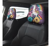 Horse Doughnut Rainbow Car Seat Headrest Cover 2 PCS, Soft Stretchable Fabric Car Head Rest Protector Dustproof Removable Car Headrest Covers Universal Vehicle Accessories