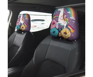 Horse Doughnut Rainbow Car Seat Headrest Cover 2 PCS, Soft Stretchable Fabric Car Head Rest Protector Dustproof Removable Car Headrest Covers Universal Vehicle Accessories