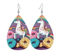 Horse Doughnut Rainbow Earrings for Women Teardrop Leather Earring Double Sided Drop Dangle Earrings Lightweight Women's Ear Accessories Jewelry Fashion Birthday Gift