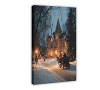 Horse Drawn Sleigh Christmas Canvas Poster Bedroom Decor Landscape Office Room Decor Gift 08x12inch(20x30cm)
