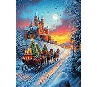 Horse-Drawn Sleigh in A Christmas Village 300 Piece Count Jigsaw Puzzle Set Scenery Science Fiction For Adults Teens 14+ Concentration Training Indoor Game Family Game Night Rigid Cardboard 300 PCS