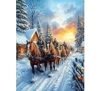 Horse-Drawn Sleigh in A Snowy Forest 300 Pc DIY Jigsaw Puzzle Science Fiction Magical Dream Puzzles for Adults Teens Hard Challenging Team Building Stress Reducing Autumn High-grade Rigid Cardboard