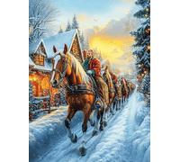 Horse-Drawn Sleigh in A Snowy Village 300 Pieces Classic Jigsaw Puzzle Science Fiction Magical Dream Puzzle for Adults Concentration Training Wall Art Mental Exercise Halloween Premium Cardboard 300