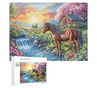 Horse Drinking at Flower Creek 500 Piece Jigsaw Puzzle for Teens 14+ Party Game Logic Thinking Gift for Social Gathering 500 PCS