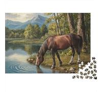 Horse Drinking Water 1000 Pieces Extra-Thick Cardboard DIY Jigsaw Puzzle, Cognitive Development & Rehabilitation Puzzle, Leisure Activity, Premium Quality Puzzle 38x26cm/1000pcs