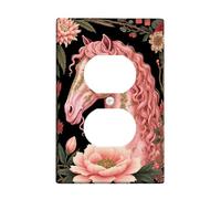 Horse Duplex Outlet Covers Wall Plate, Fanciful Floral Flower Leaf None Peach Plastic Standard Size Decorative Receptacle Outlet Covers for New Apartment Home Bedroom Office Decor