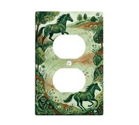 Horse Duplex Outlet Covers Wall Plate, Nature Rustic Trees Grass Spring Green Plastic Standard Size Face Plates for Electrical Outlets for Bedroom Bathroom Kitchen Entrance Decor
