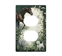 Horse Duplex Outlet Covers Wall Plate, Rustic Nature Dog Lavender Summer Green Plastic Standard Size Face Plates for Electrical Outlets for Living Room Bedroom Home Office Decor