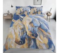 Horse Duvet Cover Double Size, Farm Animal Print Bedding Set, Soft Microfiber Abstract Oil Painting Comforter Cover with 2 Pillowcases, with Zipper Closure & Corner Ties L143y