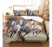 Horse Duvet Cover，Running Herd of Horses Under Blue Sky White Cloud Comforter Set for Boys Teens Wild Animal Bedding Farmhouse Theme Quilt Cover Room Decor 3Pcs (Color 17,Double:200x200cm(3Piece))