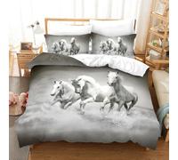 Horse Duvet Cover，Running Herd of Horses Under Blue Sky White Cloud Comforter Set for Boys Teens Wild Animal Bedding Farmhouse Theme Quilt Cover Room Decor 3Pcs (Color 13,King:220x240cm(3Piece))