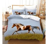 Horse Duvet Cover，Running Herd of Horses Under Blue Sky White Cloud Comforter Set for Boys Teens Wild Animal Bedding Farmhouse Theme Quilt Cover Room Decor 3Pcs (Color 14,King:220x240cm(3Piece))