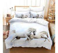 Horse Duvet Cover，Running Herd of Horses Under Blue Sky White Cloud Comforter Set for Boys Teens Wild Animal Bedding Farmhouse Theme Quilt Cover Room Decor 3Pcs (Color 4,Double:200x200cm(3Piece))