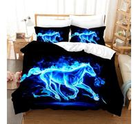 Horse Duvet Cover，Running Herd of Horses Under Blue Sky White Cloud Comforter Set for Boys Teens Wild Animal Bedding Farmhouse Theme Quilt Cover Room Decor 3Pcs (Color 9,Double:200x200cm(3Piece))