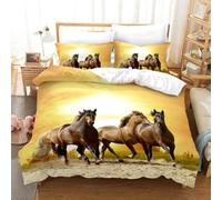Horse Duvet Cover，Running Herd of Horses Under Blue Sky White Cloud Comforter Set for Boys Teens Wild Animal Bedding Farmhouse Theme Quilt Cover Room Decor 3Pcs (Color 12,Single:135x200cm (3Piece))