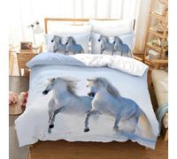 Horse Duvet Cover，Running Herd of Horses Under Blue Sky White Cloud Comforter Set for Boys Teens Wild Animal Bedding Farmhouse Theme Quilt Cover Room Decor 3Pcs (Color 3,King:220x240cm(3Piece))