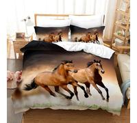 Horse Duvet Cover，Running Herd of Horses Under Blue Sky White Cloud Comforter Set for Boys Teens Wild Animal Bedding Farmhouse Theme Quilt Cover Room Decor 3Pcs (Color 10,Super King:220x260cm(3Pcs))