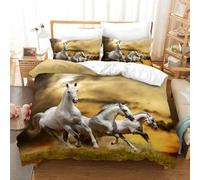 Horse Duvet Cover，Running Herd of Horses Under Blue Sky White Cloud Comforter Set for Boys Teens Wild Animal Bedding Farmhouse Theme Quilt Cover Room Decor 3Pcs (Color 18,Double:200x200cm(3Piece))