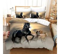 Horse Duvet Cover，Running Herd of Horses Under Blue Sky White Cloud Comforter Set for Boys Teens Wild Animal Bedding Farmhouse Theme Quilt Cover Room Decor 3Pcs (Color 15,Super King:220x260cm(3Pcs))