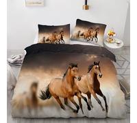 Horse Duvet Cover Sets Bedding Set Single Size - 135x200cm Brown Running Animal Horse Super Soft Luxury Anti Allergic Duvet Set, Easy Care and Breathable Microfiber Covers With 2 Pillowcase