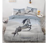 Horse Duvet Cover Sets Bedding Set Single Size - 135x200cm Sand Jumping Animal Horse Super Soft Luxury Anti Allergic Duvet Set, Easy Care and Breathable Microfiber Covers With 2 Pillowcase