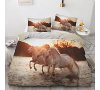 Horse Duvet Cover Sets Super king Animals Sunset 3D Printed Bedding Set and Zipper Closure soft Microfiber lightweight Comforter Cover for boys girls,2 Pillowcases yf 17