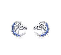 Horse Earrings 925 Sterling Silver Crescent Moon Stud Earrings Animal Stud Hypoallergenic Horse Jewellery Gifts for Women Girls Birthday Christmas
