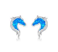 Horse Earrings 925 Sterling Silver Turquoise/Opal Studs Earrings Jewellery Horse Gifts for Women (Opal)