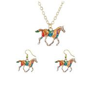 Horse Earrings Necklaces Jewelry Set for Women Fashion Enamel Cute Handmade Rainbow Horse Dangle Drop Earrings Lovely Colorful Animal Necklaces Jewelry Gifts For Horse Lover, Zinc, No Gemstone