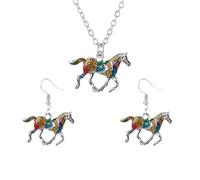 Horse Earrings Necklaces Jewelry Set for Women Fashion Enamel Cute Handmade Rainbow Horse Dangle Drop Earrings Lovely Colorful Animal Necklaces Jewelry Gifts For Horse Lover, Zinc, No Gemstone