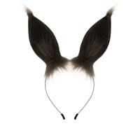 Horse Ears Headband Plush Animal Halloween Role Play Party Performance Props Dress Up Artifical Hair Band Costume Accessory, Dark Brown, Medium