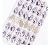 Horse Eye Flatback Sew on Crystal Rhinestones Appliques for Dresses Glass Shiny Sewing Stones for Decoration Beads(Purple,7x15mm 42pcs)