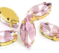 Horse Eye/Leaf Shape Glass Rhinestones with Claw Sew On Crystal Stone Strass Diamond for Clothes Sewing Accessories(Pink,4X8mm 50pcs)