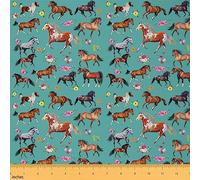 Horse Fabric by The Yard Galloping Horse Flower Floral Upholstery Fabric for Chairs Cute Animal Decor Farm Green Waterproof Outdoor Fabric 1 Yard (L92*W150cm)