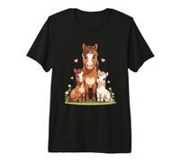Horse Family Illustration with Mare and Foals Premium T-Shirt