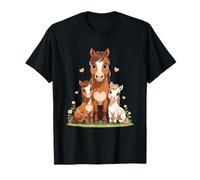 Horse Family Illustration with Mare and Foals T-Shirt