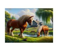 Horse Farm Nature 1000 Piece Mini Jigsaw Puzzle For Adults Home Decor | 38x26cm Cardboard Puzzle Lovers Family Bonding Puzzle Game Gathering Gift Living Room Decor