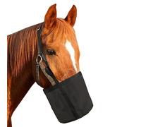 Horse Feed Bag, Feed Bag for Horses with Comfort Neck Pad, 9.4 x 9.6 inch Mesh Horse Feeder for Grain, Heavy Duty Durable PVC Slow Feeding Hay Bucket with Adjustable Webbing Strap black